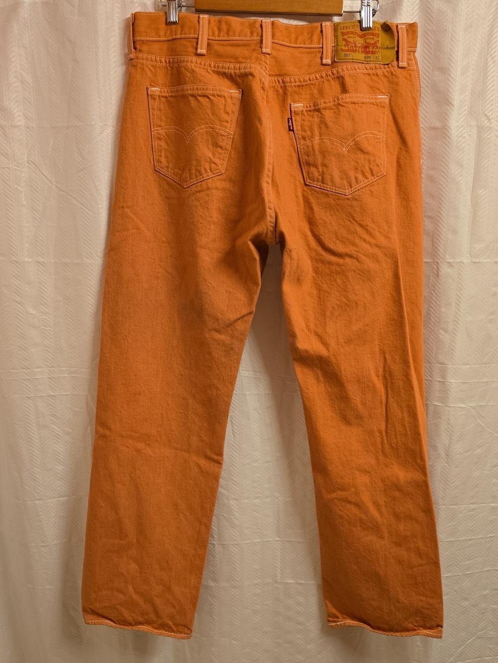 Levi's 501 Jeans Men's Size 38 Measures 36 Orange Salmon Pumpkin Button-fly * - Picture 4 of 6